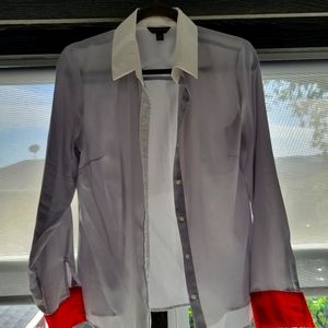 Colorblock blouse - grey, white, red
